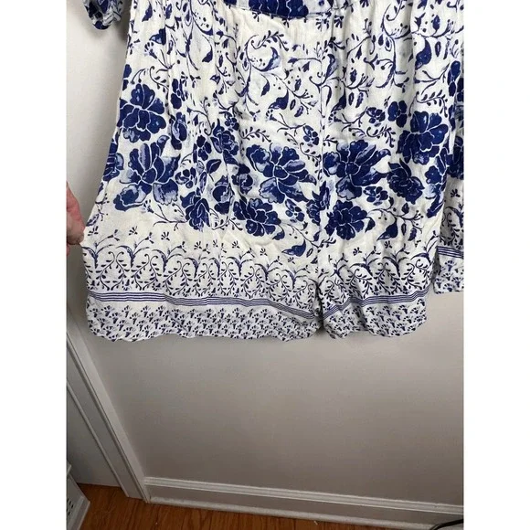 Anthropologie Clemente Blue Floral Off Shoulder Smocked Romper Jumpsuit Women M - Picture 7 of 16